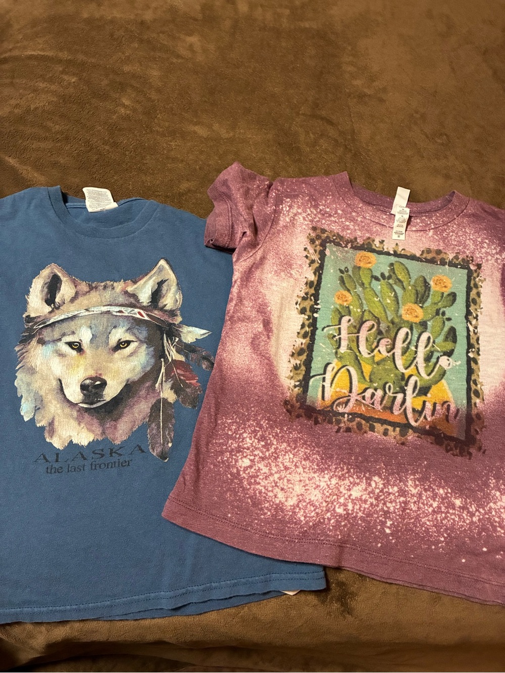 2 shirts Hello Darlin' Purple Graphic Tee blue wolf tee size 5